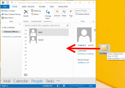 Outlook arrastrar a la ventana de personas