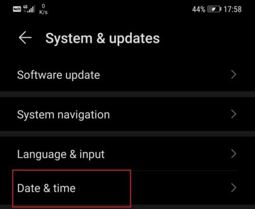 Configuración de fecha y hora de Android