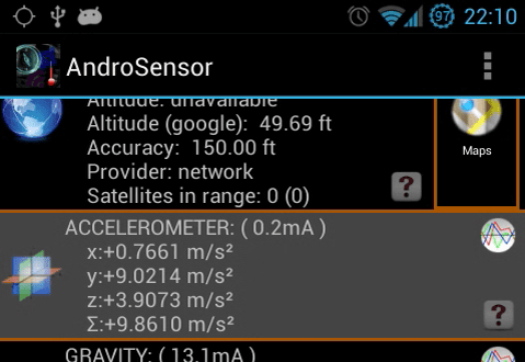 Aplicación AndroSensor