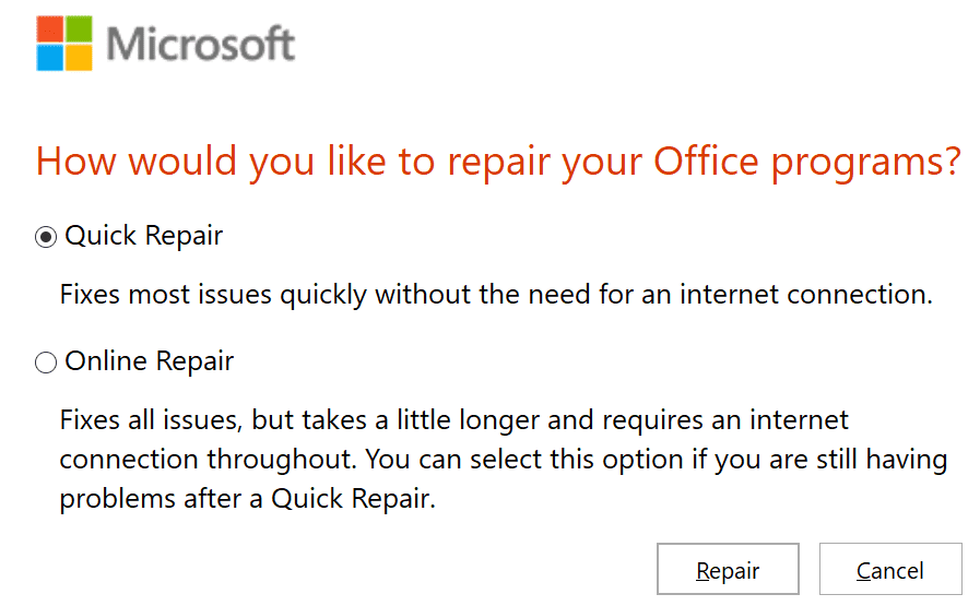 herramienta de reparación de microsoft office