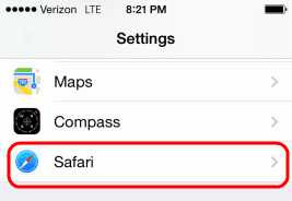 Opción de configuración de Safari iOS