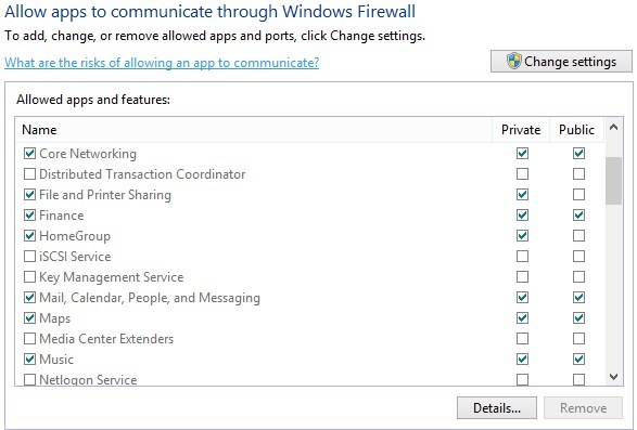 permitir el firewall de la aplicación