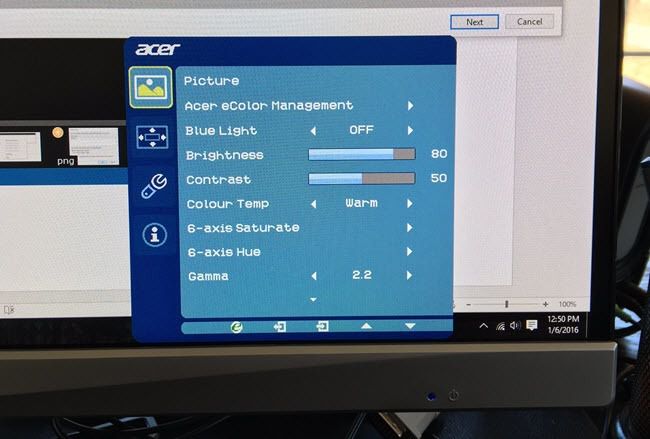 Menú del monitor Acer