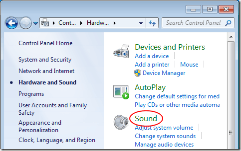 Abrir funciones de audio en Windows 7