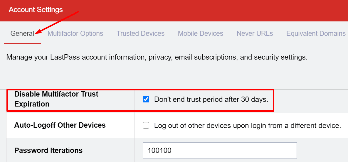 Dispositivo confiable con autenticación multifactor de 30 días Lastpass