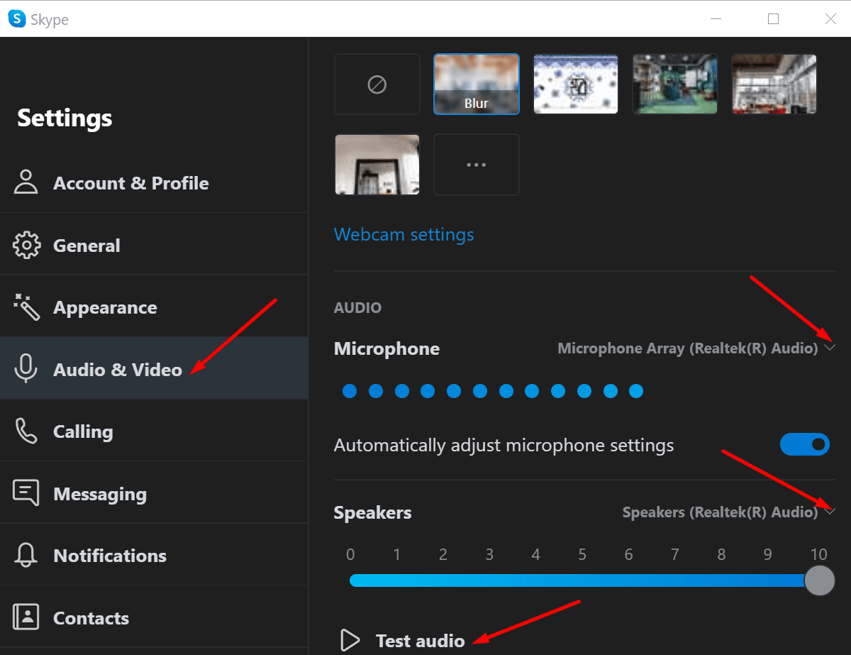 configuración de audio de skype