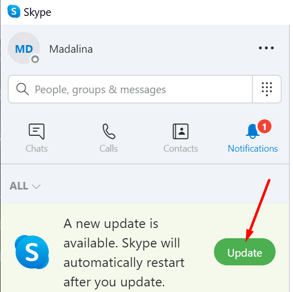 Se corrigió el error de Skype al comunicarse con el punto final.