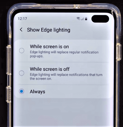 Galaxy S10 no tiene luz de notificacion