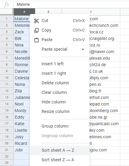 Hojas de calculo de Google alfabetizacion de una lista