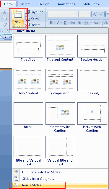 Seleccione Reutilizar diapositivas