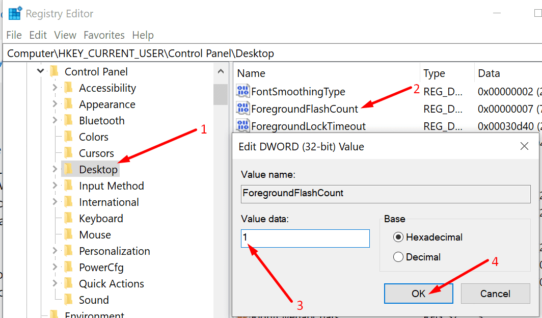 tecla de conteo de flash en las ventanas de primer plano 10