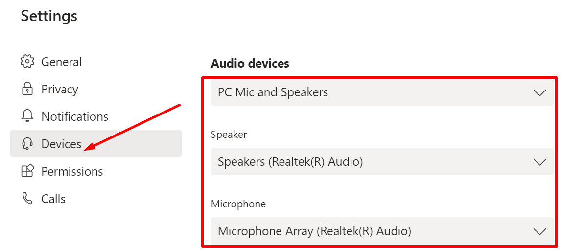 configuración del dispositivo de audio del equipo