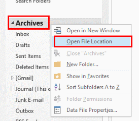 Outlook: busque la ubicación del archivo PST