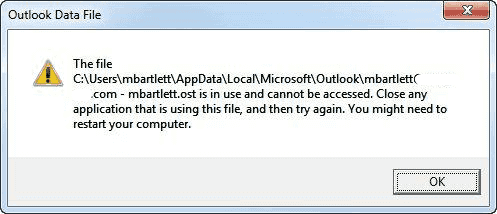 Outlook resuelva el error El archivo usernameost esta en uso