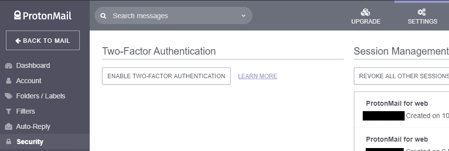 ProtonMail como habilitar la autenticacion de dos factores