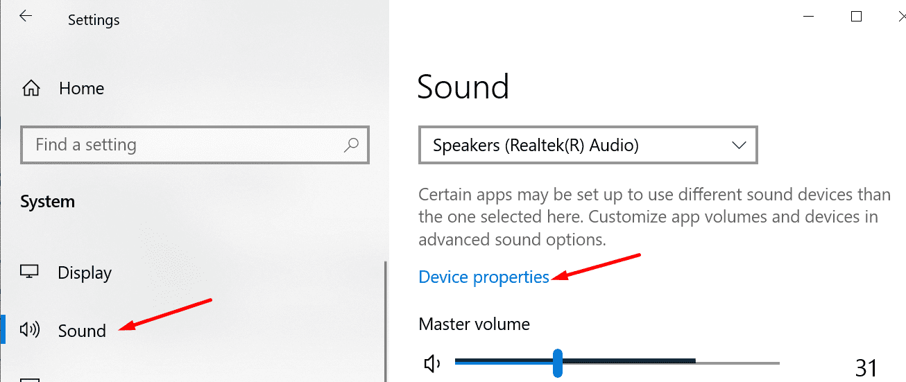 Propiedades del dispositivo de audio de Windows 10