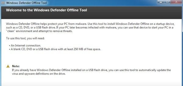 Utilice la herramienta sin conexión de Windows Defender para reparar la PC infectada