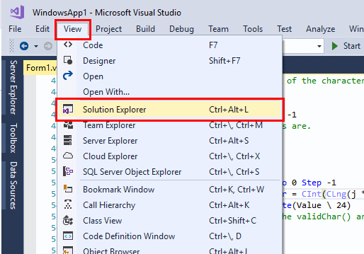 Visual Studio Abrir el Explorador de soluciones