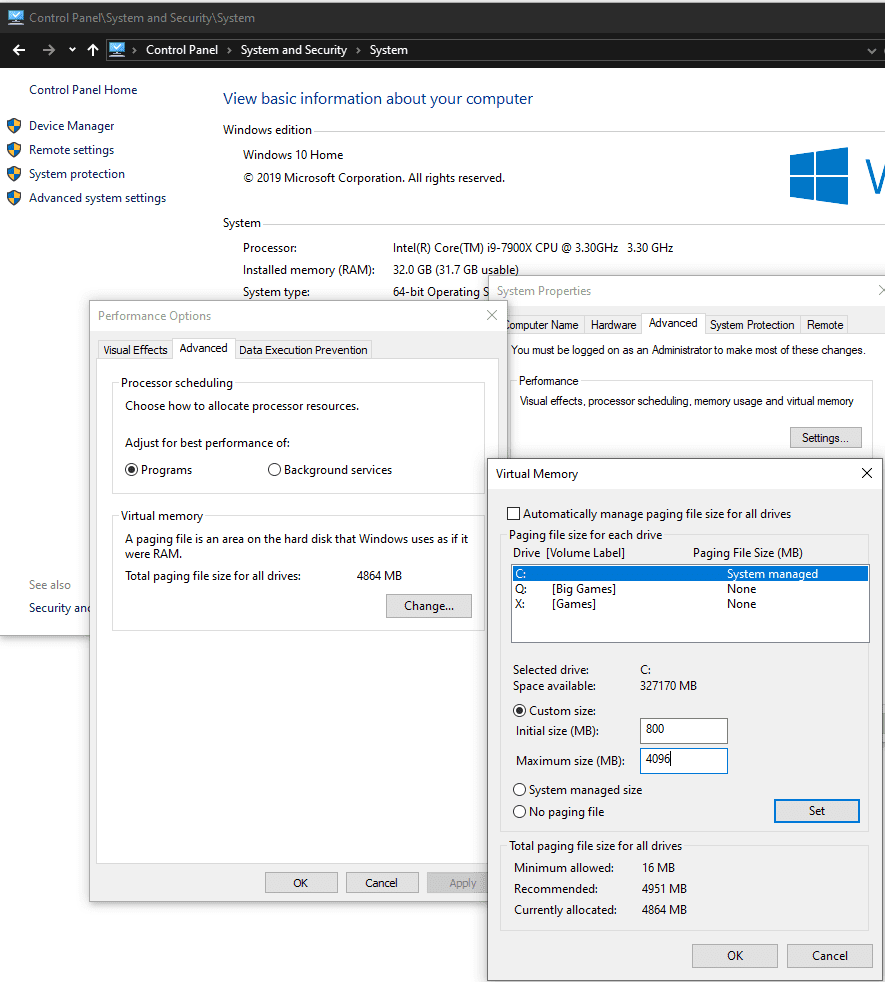 Windows 10: configure la memoria virtual