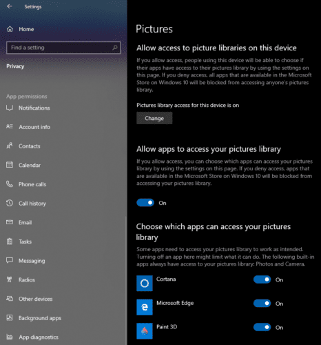 Windows 10 evitar que las aplicaciones accedan a las imagenes