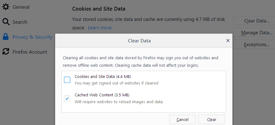 borrar las cookies de caché de mozilla