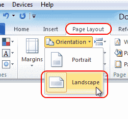 Word 2010 crea un paisaje de una página