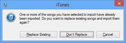 Aviso de iTunes para reemplazar