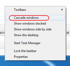 Opción de Windows Cascade Win7