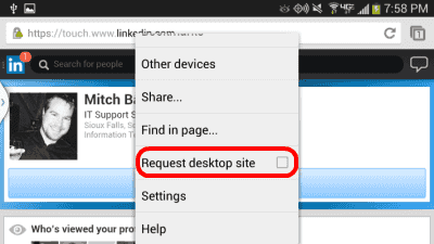 Android Chrome solicita el escritorio del sitio de LinkedIn