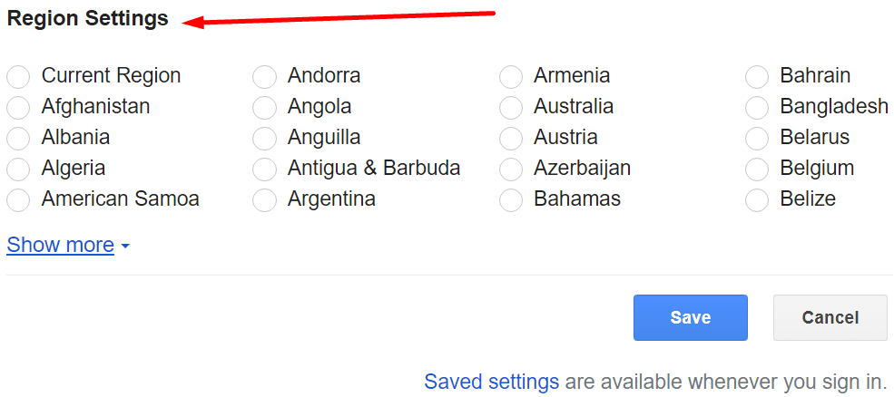 configuración de la región de google maps