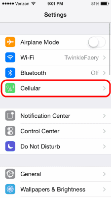 Opción celular IOS7