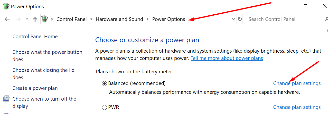 cambiar la configuración del plan de energía de Windows 10