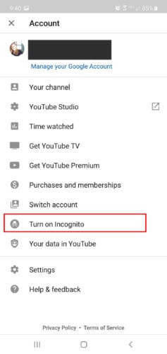 Mensaje de YouTube de incógnito