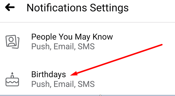 configuración de notificaciones de cumpleaños de Facebook