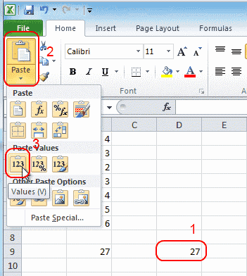 Excel pega los valores