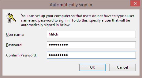 Cuadro de diálogo de inicio de sesión automático de Windows 8