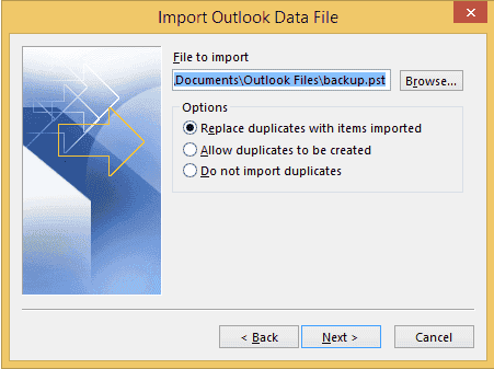 Importar reemplazo de Outlook