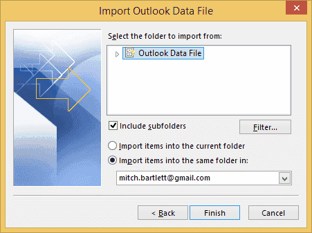 Fin de la exportación de Outlook