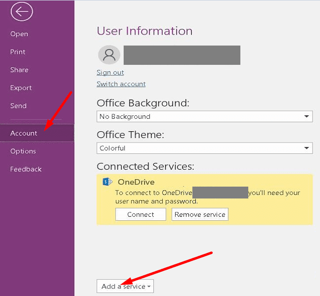 onenote agregar un servicio conectado