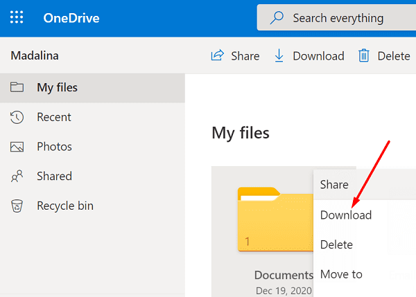 descargar documentos onedrive