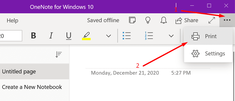 imprimir la aplicación onenote