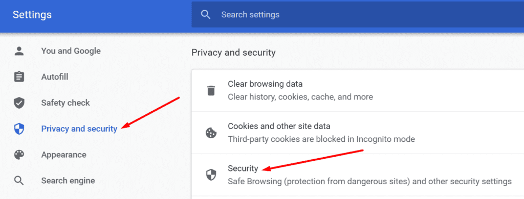 privacidad y seguridad de Chrome