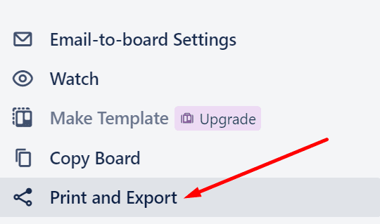 trello imprimir y exportar