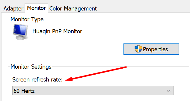 monitor de frecuencia de actualización de pantalla windows 10