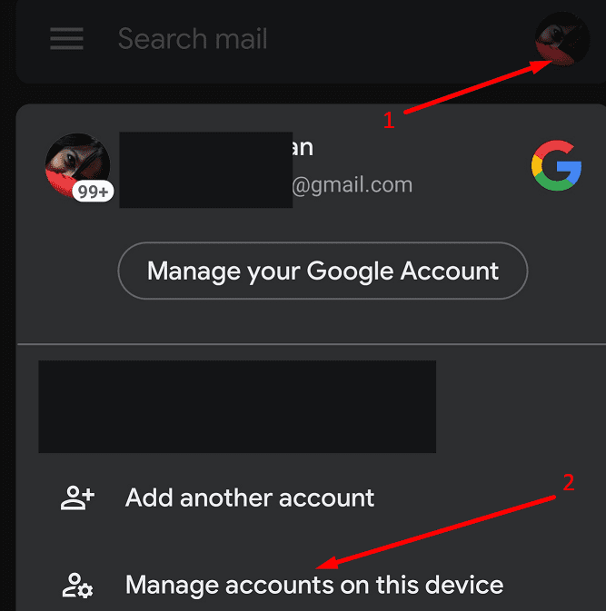 gmail administra cuentas en este dispositivo