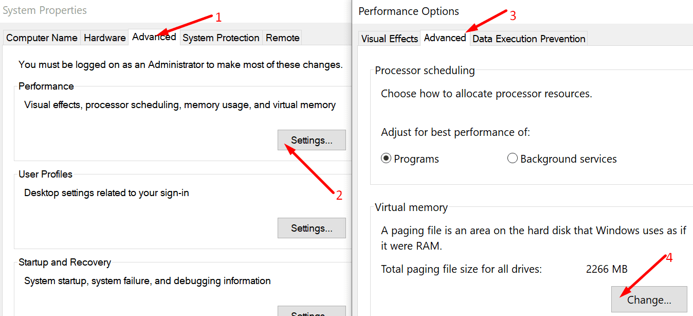 opciones de rendimiento de memoria virtual de pc