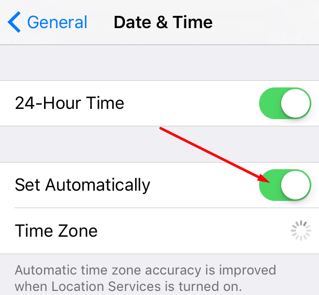 establecer la hora automáticamente ios