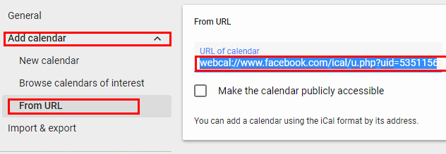 Agregar un calendario a través de una URL de Webcal en Google Calendar