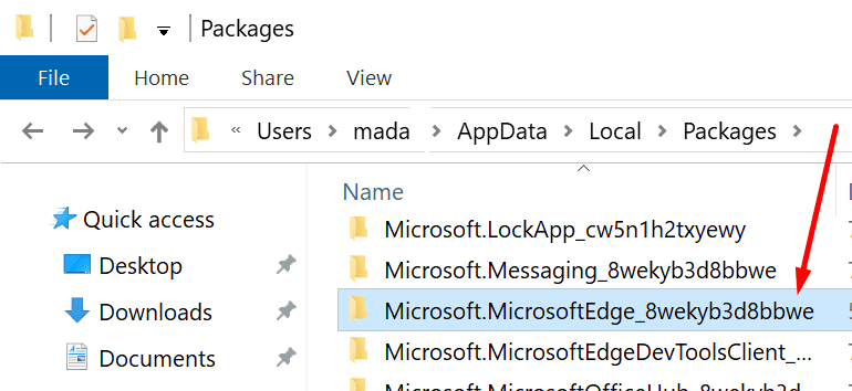 Carpeta de datos de la aplicación de Microsoft Edge