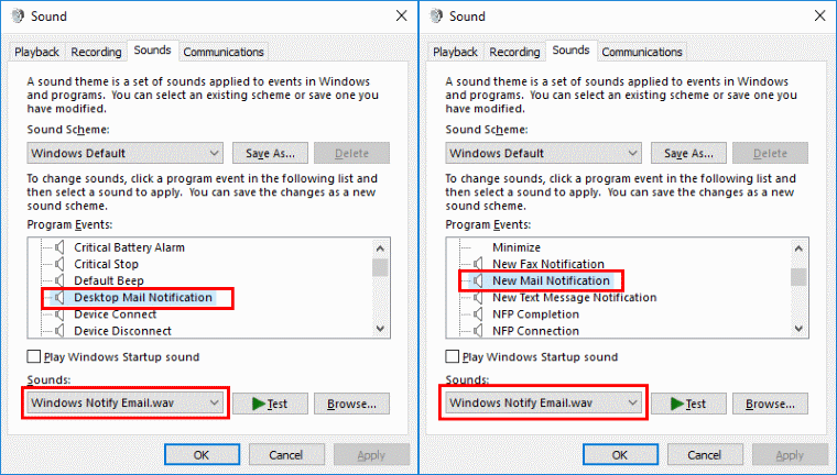 Activar / desactivar el sonido de notificación por correo electrónico